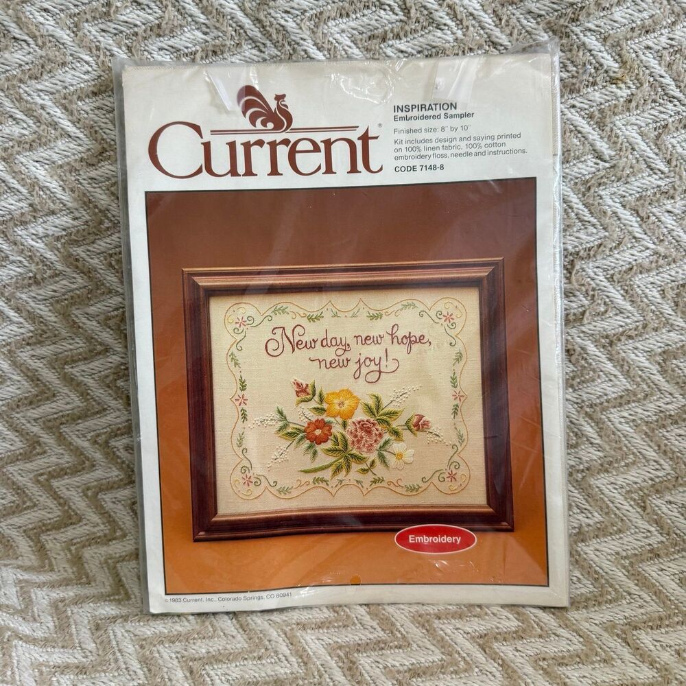 Vintage Current 1983 Embroidered Sampler Kit New Day New Hope New Joy Floral
